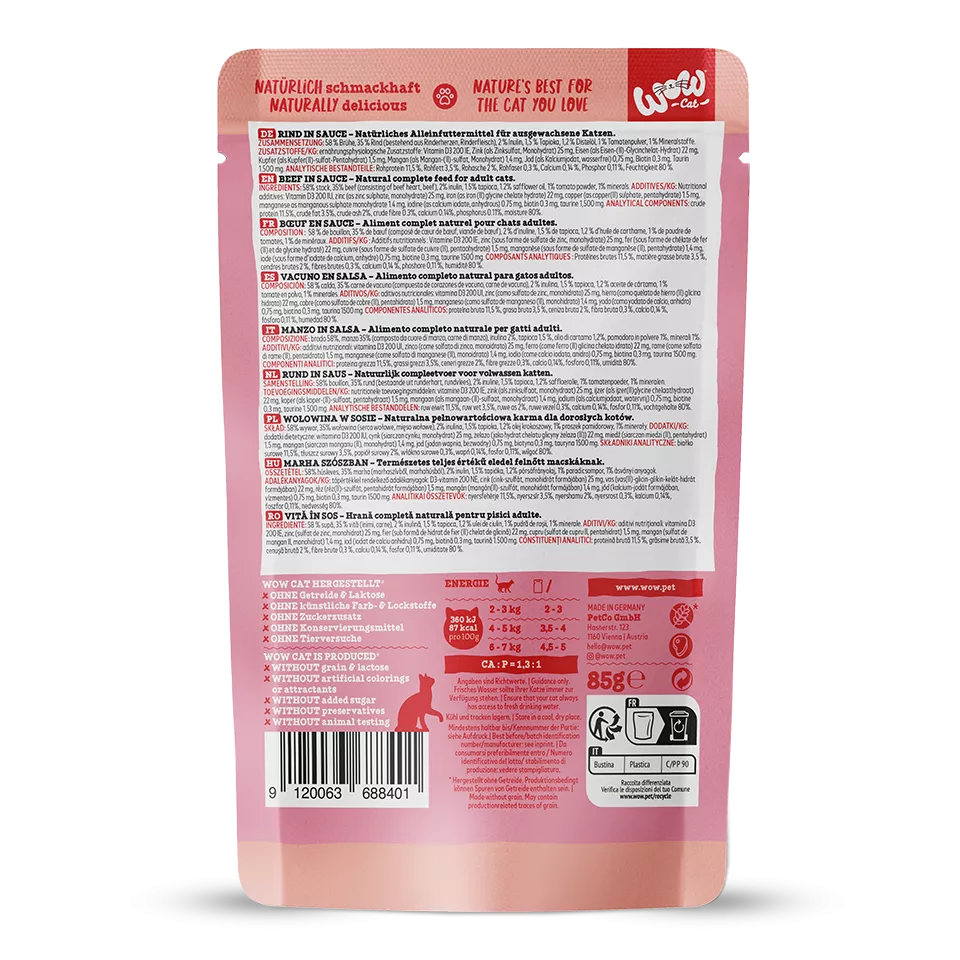 WOW Cat - Vacuno en Salsa 85gr
