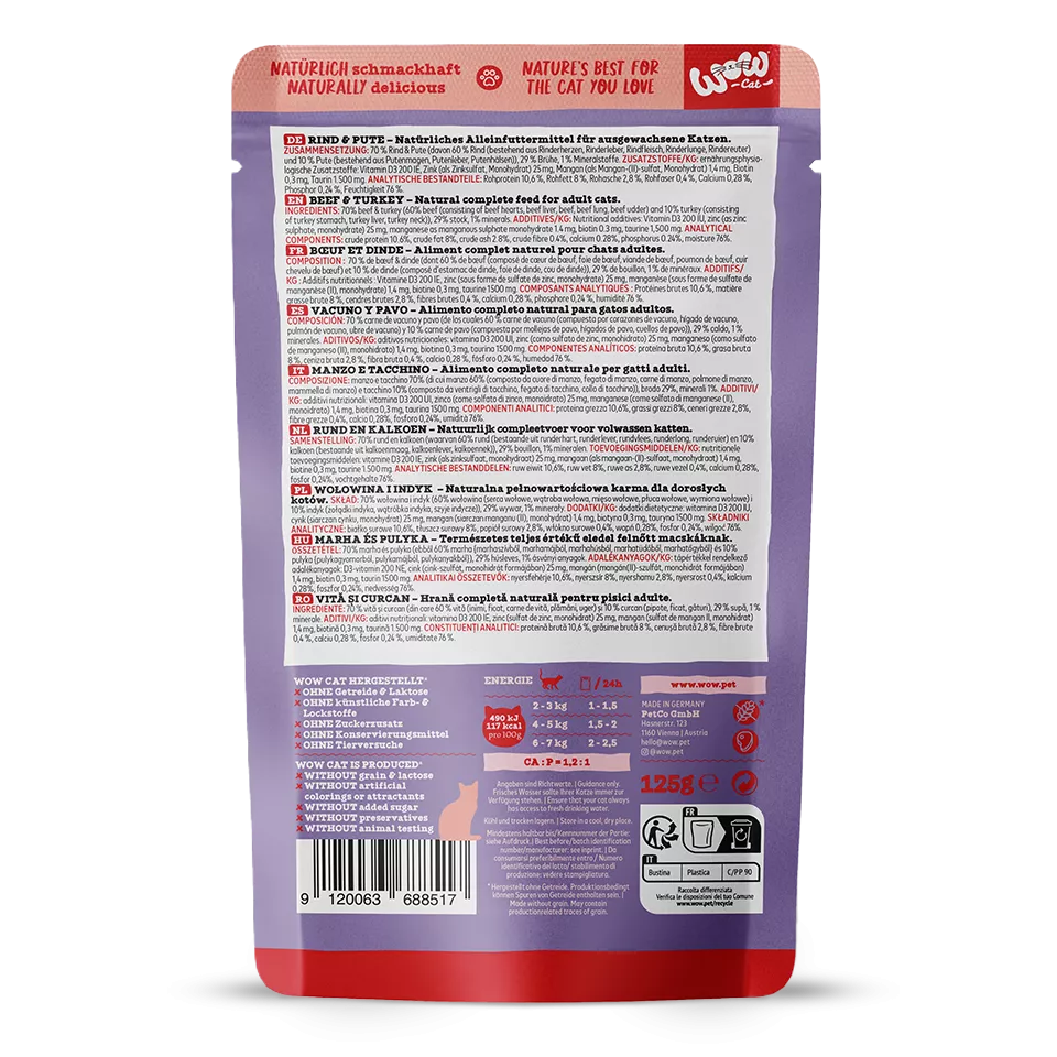 WOW Cat - Vacuno y Pavo en Paté 125gr