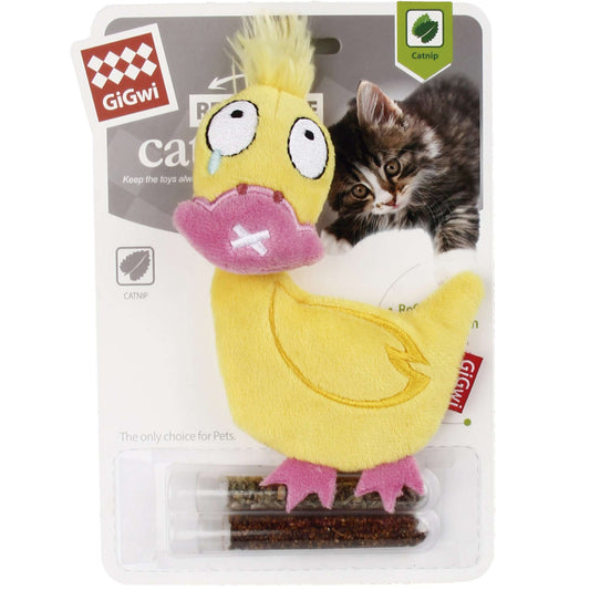 GiGwi - Jouet canard Silvervine rechargeable avec herbe à chat et feuilles