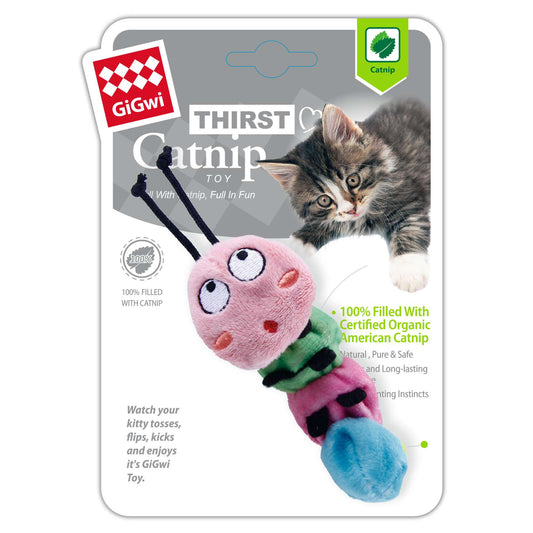 GiGwi - Jouet chenille à l'herbe à chat 100 % biologique