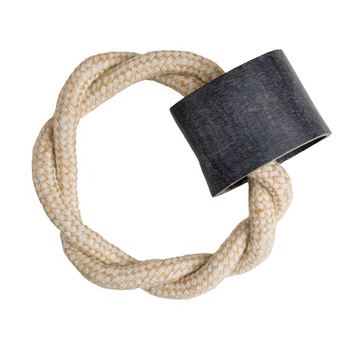 Anillo de algodón reciclado y yute con cuerno de Búfalo 10cm