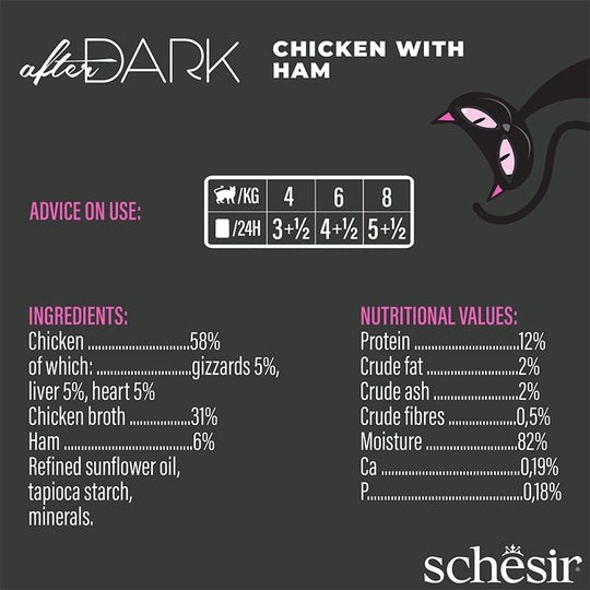 Schesir After Dark - Filetes de pollo con jamón en caldo 80g