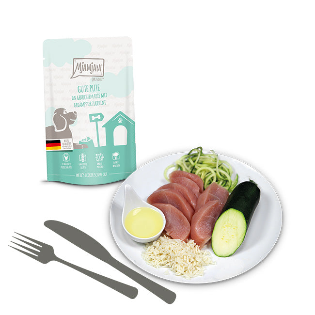 MjAMjAM - Dinde sur riz bouilli et courgettes vapeur 125g