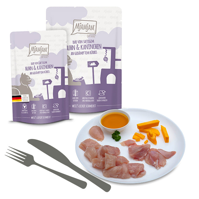MjAMjAM - DUO de jugoso Pollo y Conejo con calabaza 125gr