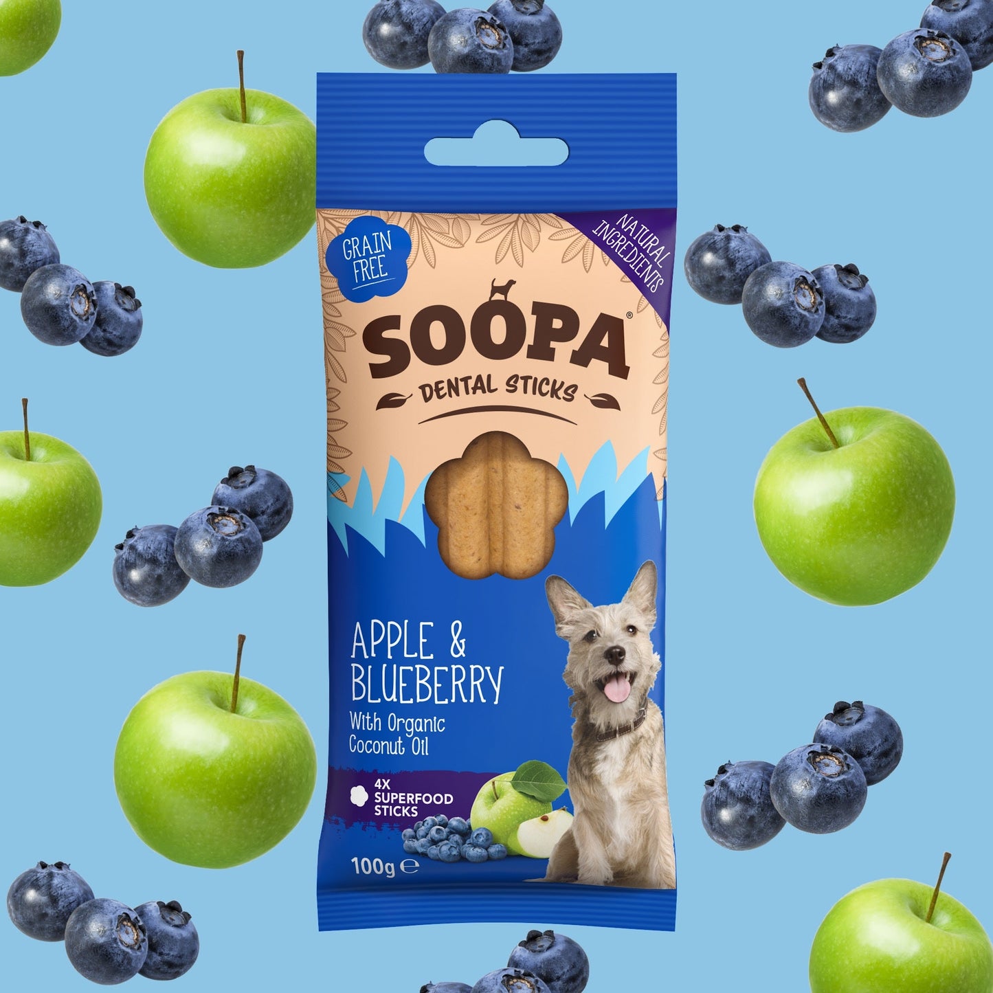 Soopa - Bâtonnets dentaires à la pomme et à la myrtille