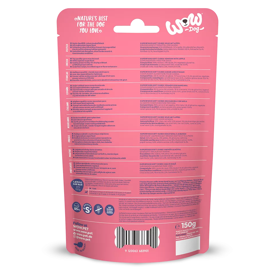 WOW Dog - Superfood Cubitos tiernos de Venado con Manzana