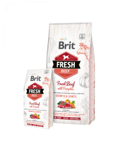 Brit Fresh - Carne de vacuno con calabaza Huesos y articulaciones grandes para cachorros