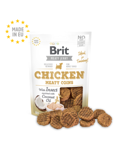 Brit Meat Jerky Snack - Monedas de pollo con insecto 80g