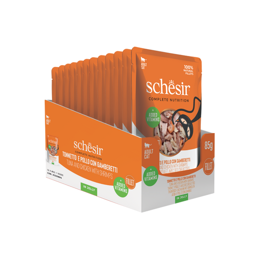 Schesir - Thon et poulet aux crevettes en gelée 85g