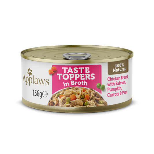 Applaws Taste Toppers - Blanc de poulet, saumon et légumes en bouillon 156 g