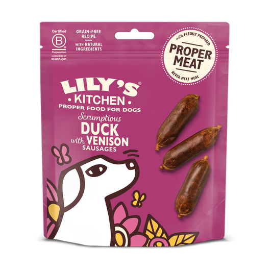 Lily's Kitchen Scrumptious Duck & Venison Sausages – Salchichitas de Pato y Venado para Perros