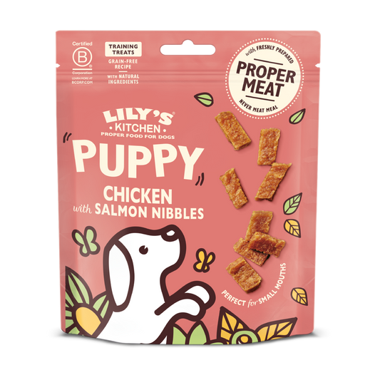 Lily's Kitchen Chicken Nibbles with Salmon – Snacks de Pollo y Salmón para Cachorros