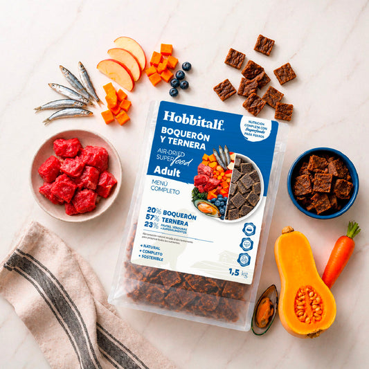 Hobbitalf Air-Dried – Comida Secada al Aire de Boquerón y Ternera para Perros
