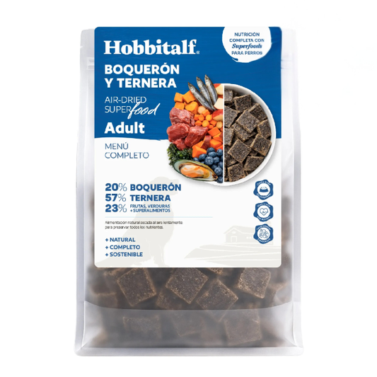 Hobbitalf Air-Dried – Comida Secada al Aire de Boquerón y Ternera para Perros
